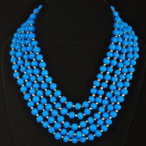 Reinad Rare 1940's-1950's Deep Azure Blue Five Strand Necklace - Signed